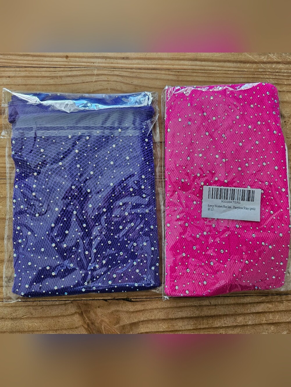 Rhinestone Studded Fishnet Tights- Hot Pink & Royal Purple
